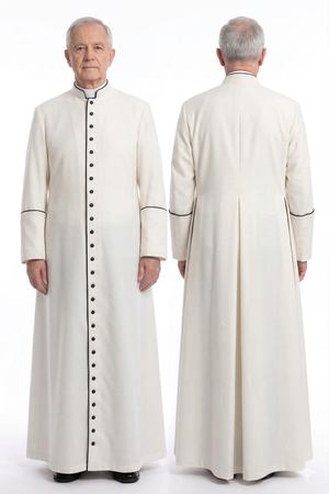 White cassock with black piping CASS-B-CZ