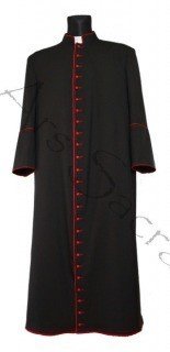 Soutane noire avec garnitures rouges en stock, expédition sous 24h